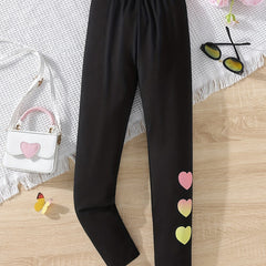 Gradient Hearts Graphic Girls Casual Pants High Waist Trousers