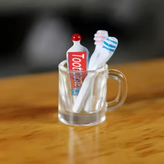 Toothbrush & Toothpaste Set in Resin Cup for Dollhouse Bathroom