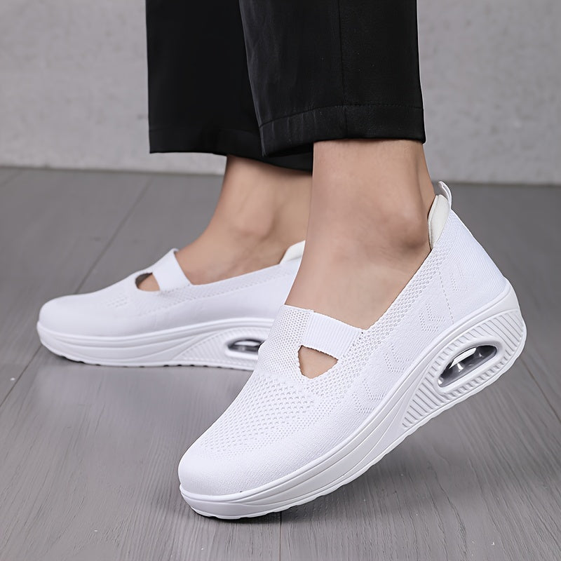 Women's Hollow Out Slip-on Knit Sneakers with Air Cushion Platform