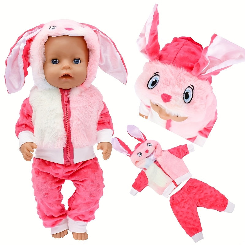 Easter Bunny Costume 2-Piece Set Pink Hoodie & Pants for 18" Dolls