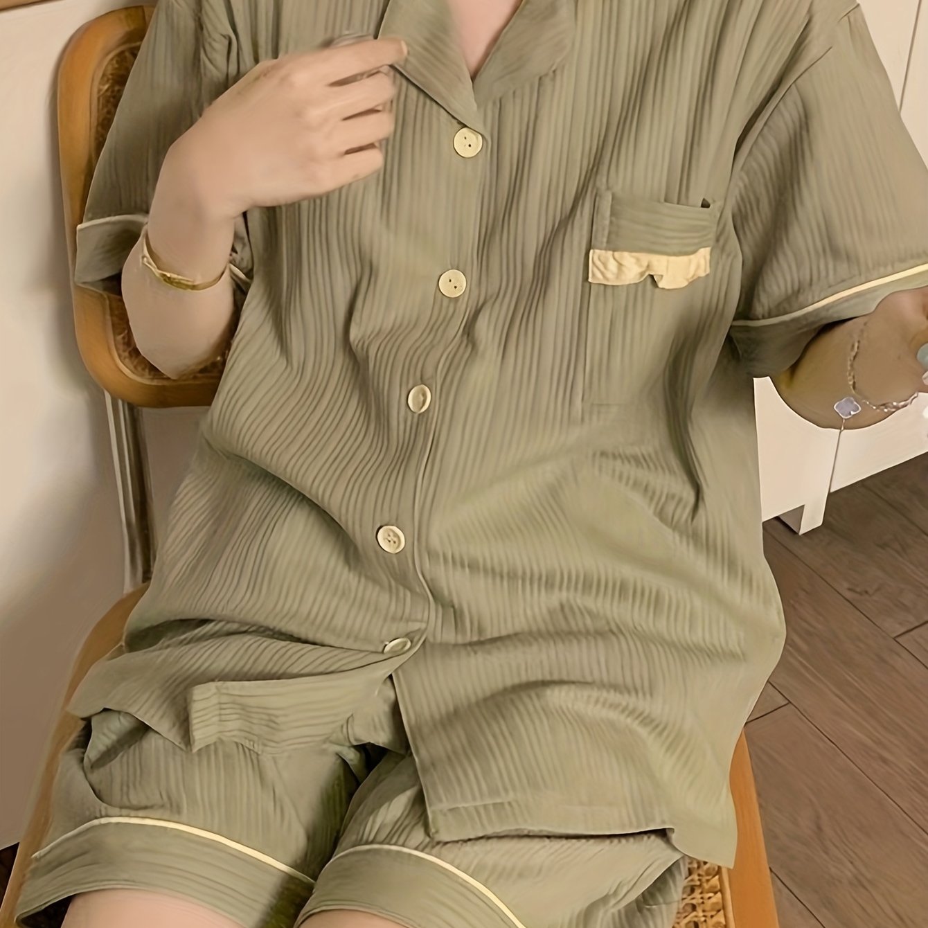 Lounge Set Lapel Buttons Top & Shorts