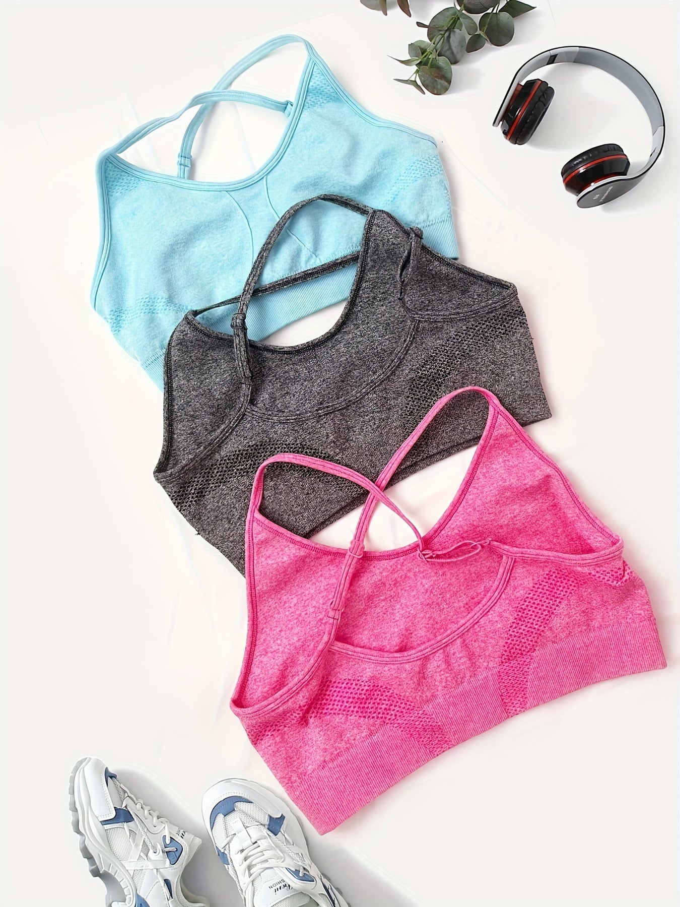 3pcs Solid Yoga Cami Bra Sets Beauty Back Sports Sleeveless Crop Top