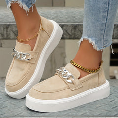 Women's Chain Decor Platform Slip On Sneakers Low Top Shoes
