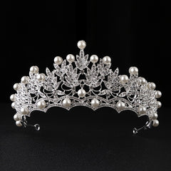 Oversize Pearl Rhinestones Leaves Bridal Tiara Wedding Classic Accessories