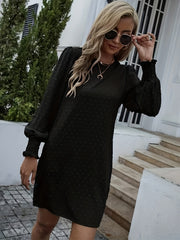 Keyhole Long Sleeve Crew Neck Dress Women's Clothing