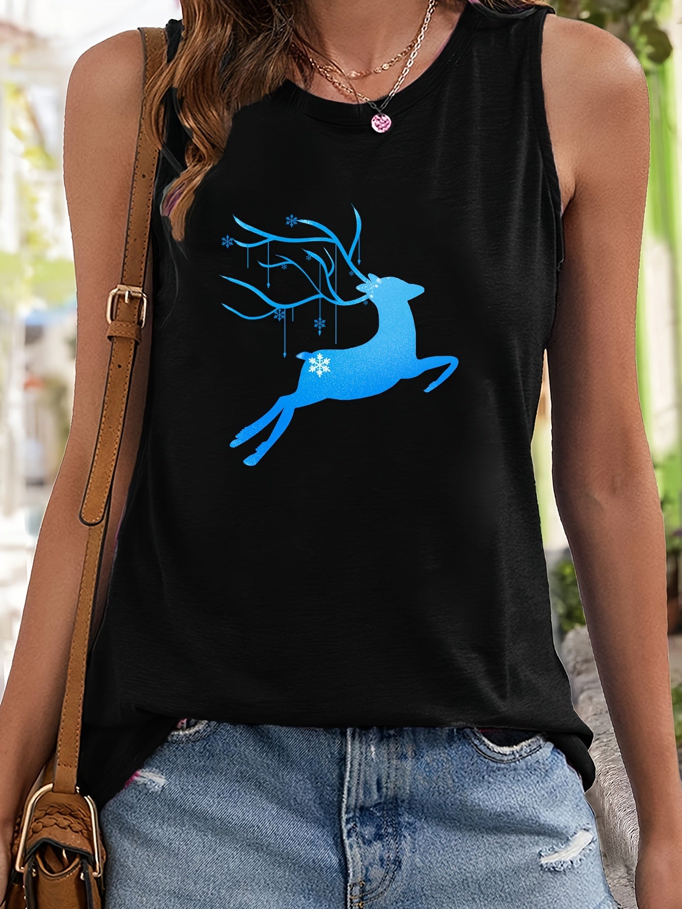 Christmas Deer & Snowflake Pattern Sports Vest Sleeveless Top