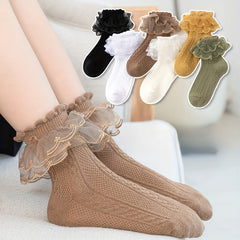 3 Pairs Girls Lace Ruffled Princess Socks