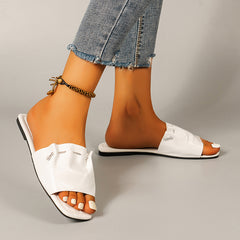 Ruched Rope Decor Slide Sandals Flat Slippers