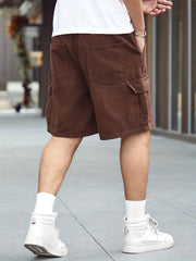 Men's Casual Cotton Cargo Denim Shorts with Drawstring Waist