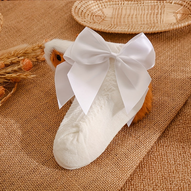 Girls' Retro Mesh Court Style Crew Socks, Big Bow Design