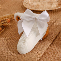 Girls' Retro Mesh Court Style Crew Socks, Big Bow Design