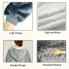 Unisex Wearable Blanket Fleece Plush Hooded Casual Comfortable Blanket