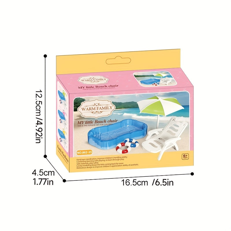 Dollhouse Swimming Pool Set Beach Chair Toy