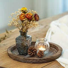 Round Wood Tray for Coffee Table Candle Holder Tray