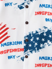 Boys Independence Letter Print Casual Lapel Shirt