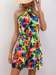 Floral Print Halter Neck Romper Jumpsuit Women's Clothing