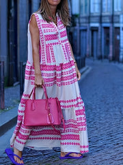 Geo Print V neck Sleeveless Dress Boho Casual Dress For Spring & Summer