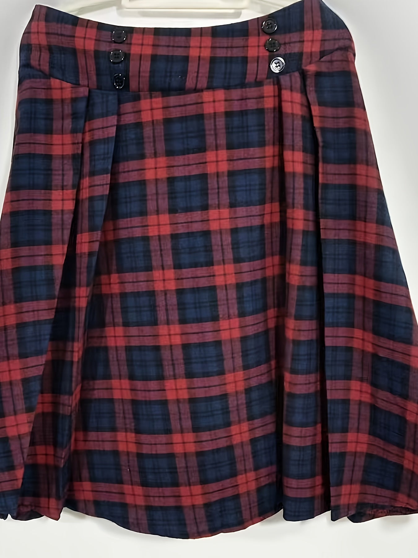 Plaid Print Button Detail Midi Skirt