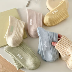 5 Pairs Candy Socks Thick Line Sports Letter Mid tube Socks Women's