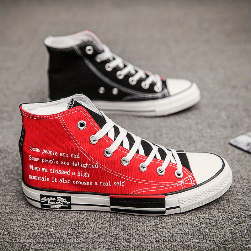 Women's High Top Canvas Sneakers Letter Print Skate Shoes Casual Walking Shoes