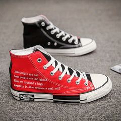 Women's High Top Canvas Sneakers Letter Print Skate Shoes Casual Walking Shoes