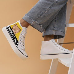 Chocolate Bear Print High Top Canvas Sneakers