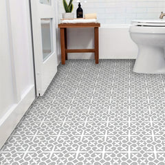 Peel Stick Floor Tile Moroccan Gray Mosaic Look Waterproof PVC Tile Sticker