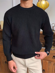 Men's Casual Solid Knitted Sweater Round Neck Pullover For Fall Winter
