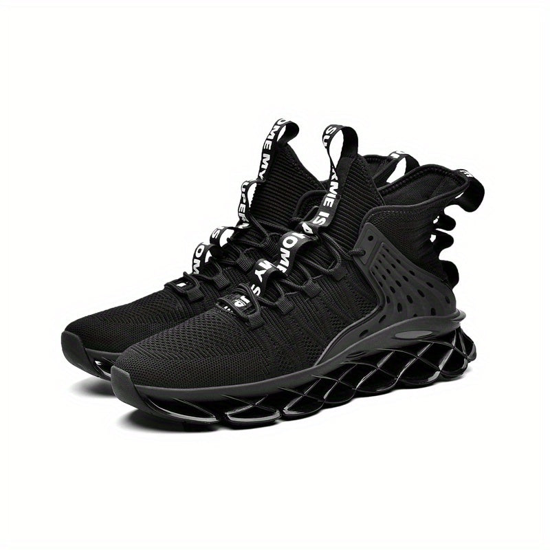 Men's High Top Knit Lace Up Casual Shoes Lightweight Comfy Non Slip Sneaker