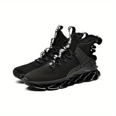 Men's High Top Knit Lace Up Casual Shoes Lightweight Comfy Non Slip Sneaker
