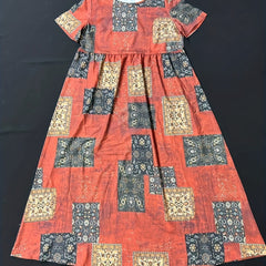 Ethnic Patchwork Print Dress Boho Crew Neck Short Sleeve Maxi Dress