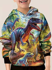 3D Dinosaur Football Print Hoodie For Kids Casual Hooded Long Sleeve Top