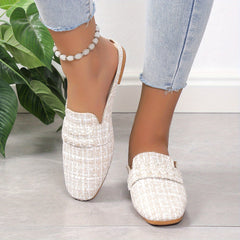 Women's Faux Pearl Decor Flat Shoes Casual Square Toe Slip On Loafers