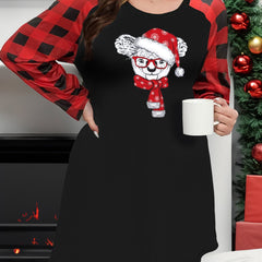 Christmas Loungewear Dress Women's Plus Koala Plaid Raglan