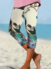 Tropical Print Skinny Capris Leggings Casual Elastic Waist Cropped Leggings