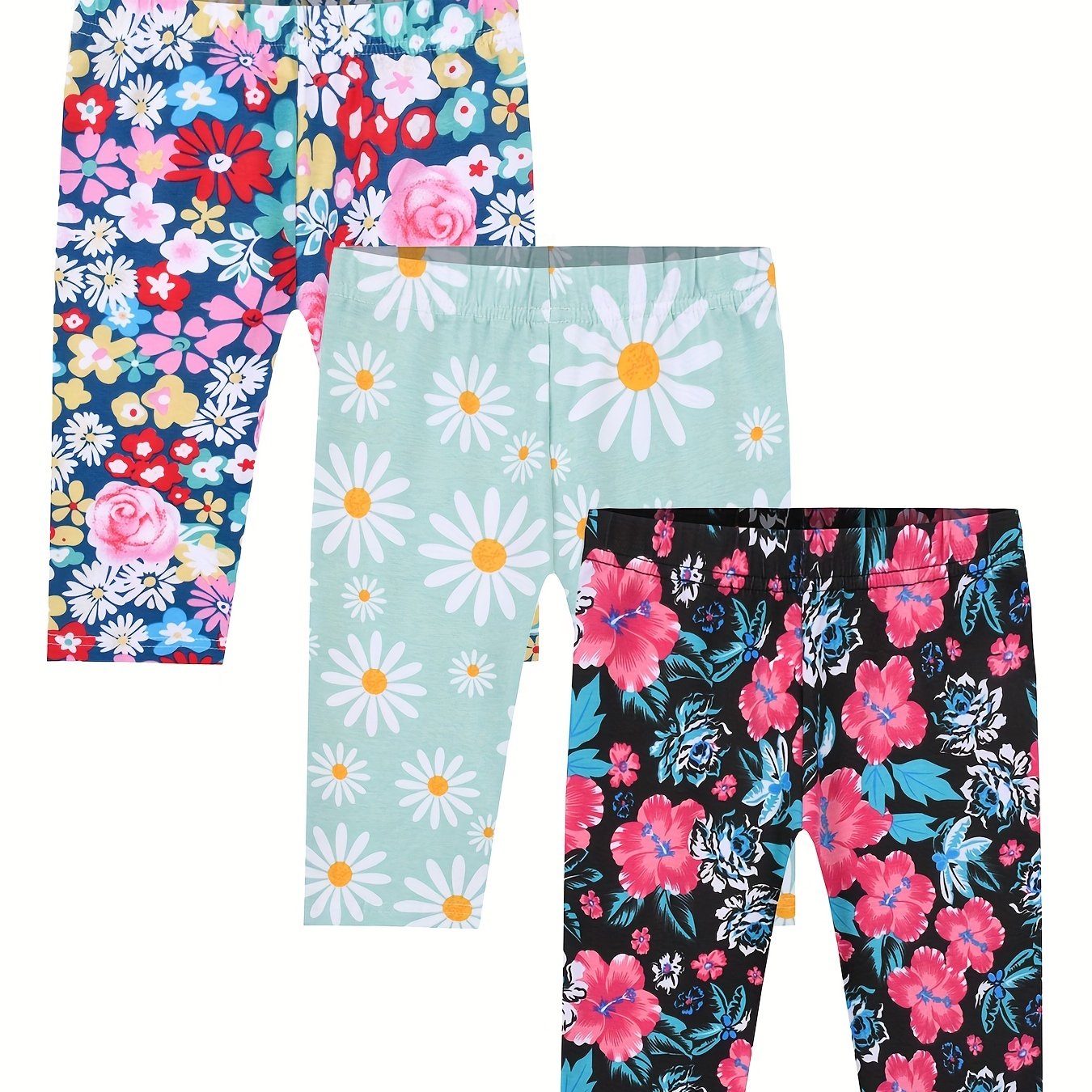 Girls Flowers Graphic Elastic Waist Cropped Legging Set