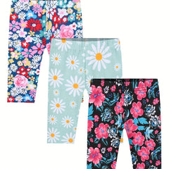 Girls Flowers Graphic Elastic Waist Cropped Legging Set