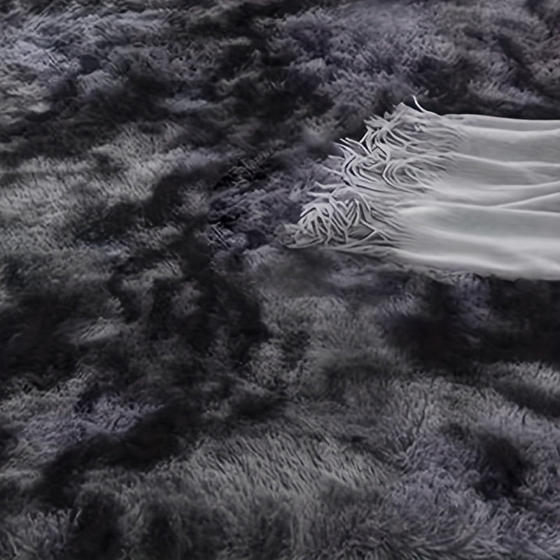 Dark Grey Tie Dye Shaggy Rug Soft Fluffy Carpet Non Slip Washable