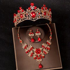 Baroque Red Rhinestone Necklace Crown Princess Queen Head Jewelry