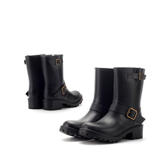 Women's Chunky Heel Rain Boots Waterproof Mid Calf Booties