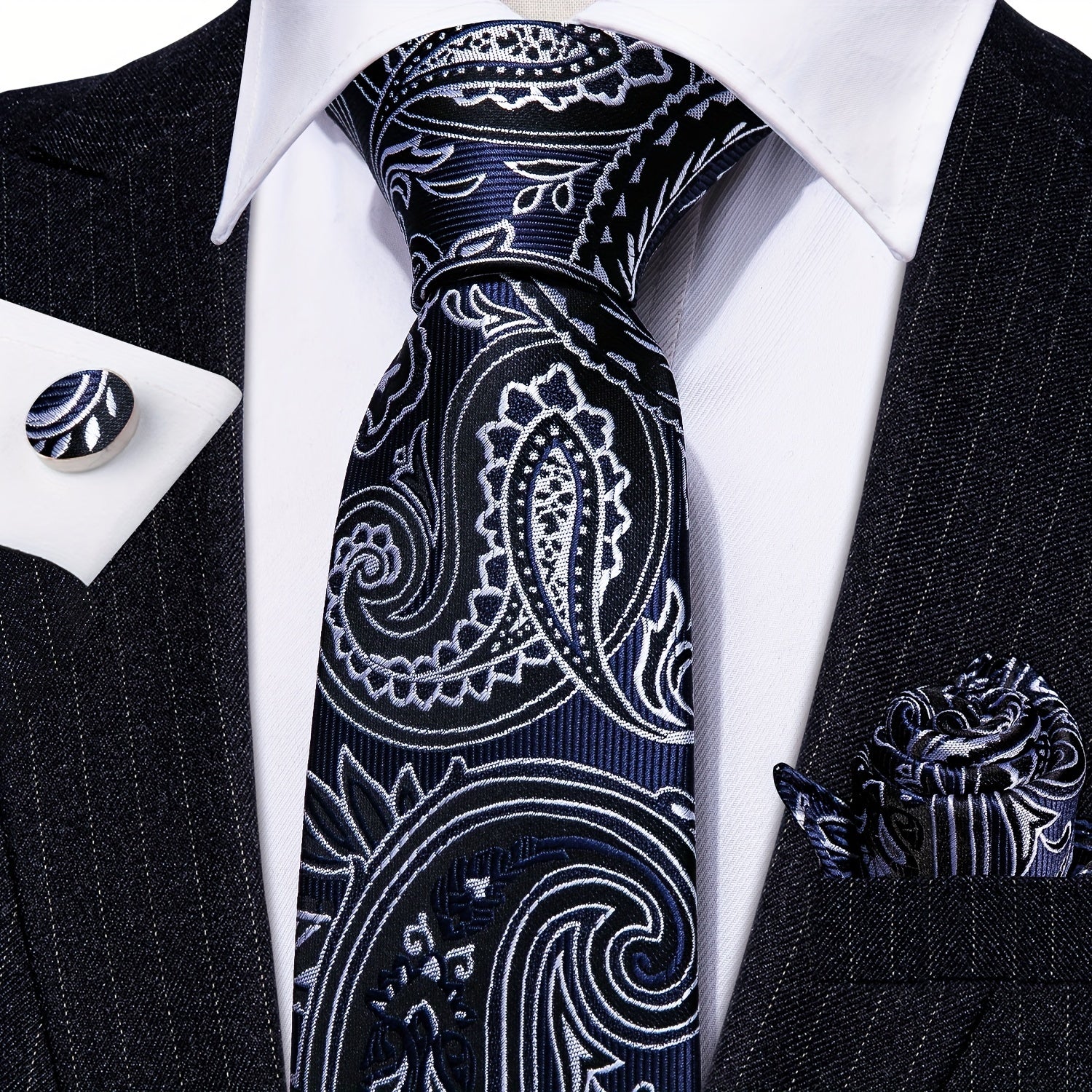 Barry Wang Men's Tie Golden Floral Jacquard Set