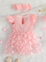 2pcs Baby Girls Butterfly Bowknot Onesie Dress & Headband Set