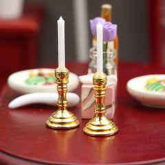 1:12 Dollhouse Mini Furniture Golden Candlestick Model Pair