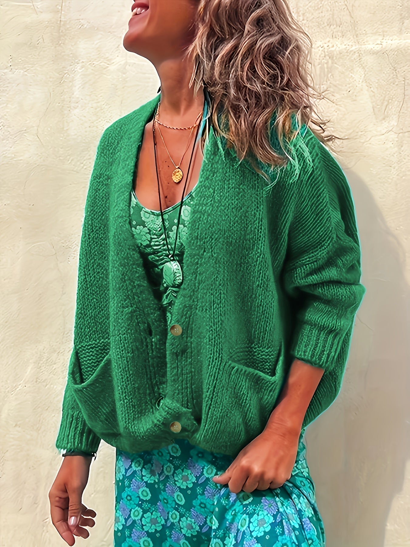 Casual Cardigan Women's Plus Solid Button Up Long Sleeve