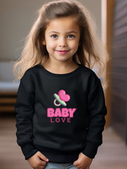 Girls Baby Love Pattern Crew Neck Sweatshirt