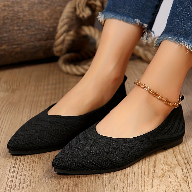 Women's Knit Pointed Toe Ballet Flats Soft Sole Slip On Shoes