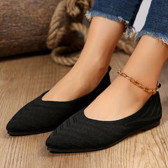 Women's Knit Pointed Toe Ballet Flats Soft Sole Slip On Shoes