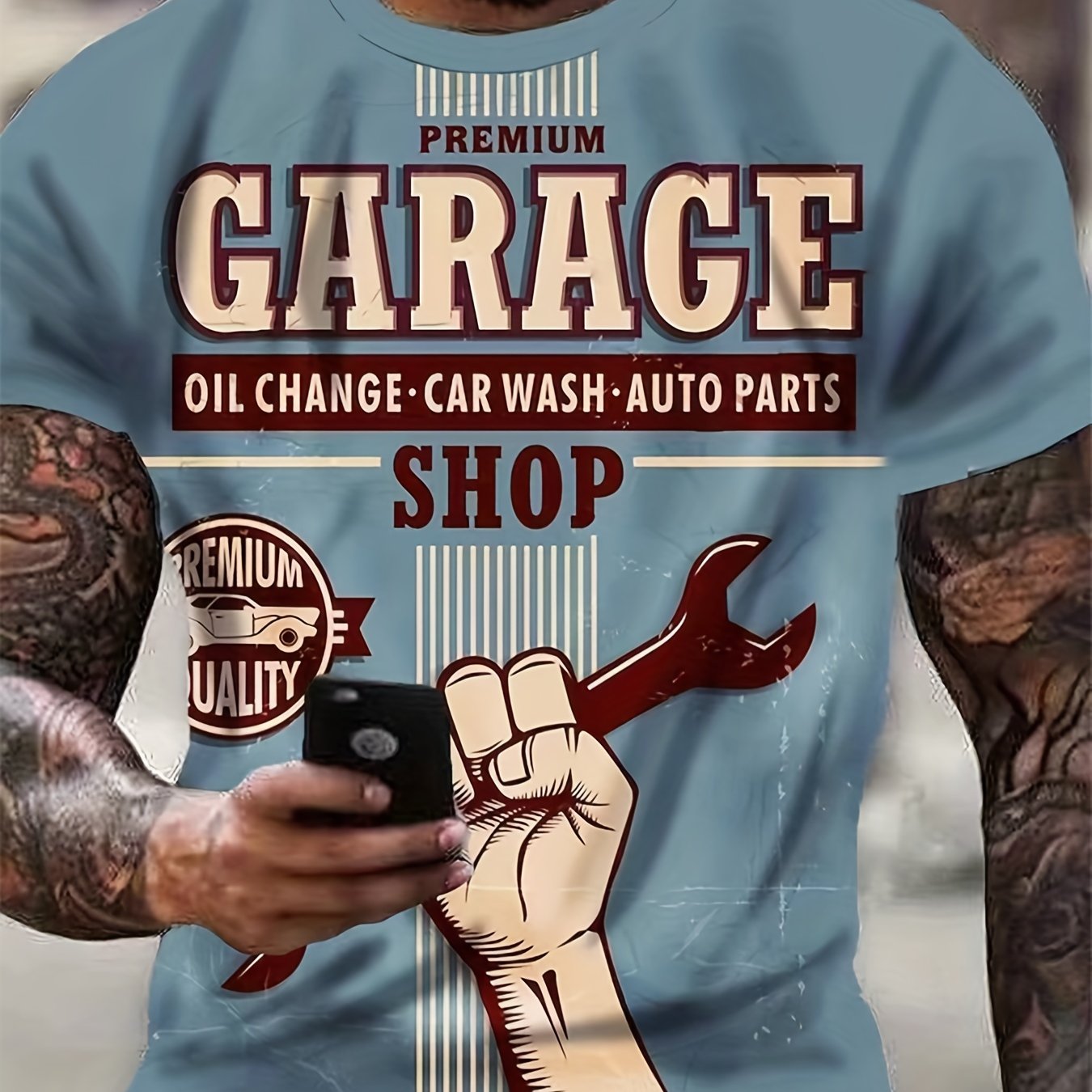 Men's Garage Print T Shirt 3D Digital Print Active Tee