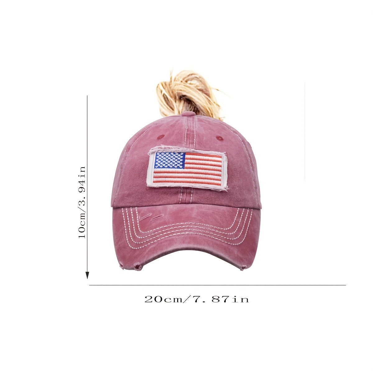 Ponytail Baseball Cap Flag Patch Denim Washed Distressed Dad Hats Independence