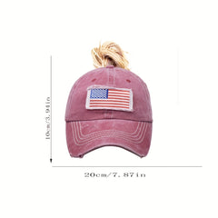 Ponytail Baseball Cap Flag Patch Denim Washed Distressed Dad Hats Independence
